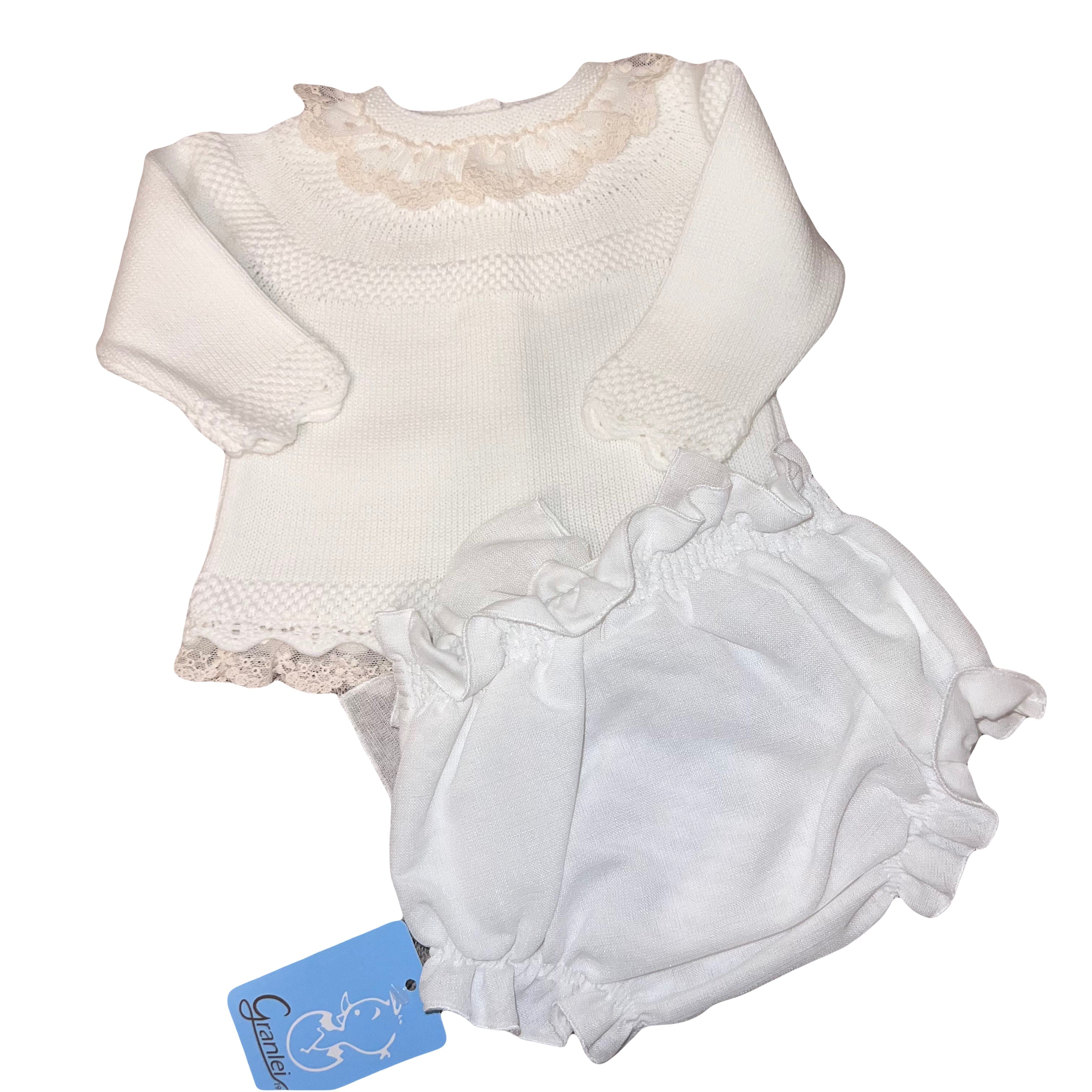 Artesania Granlei Two Piece Set Artesania Granlei Cream Jumper & Bloomers Set