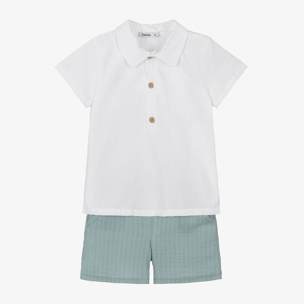 Babidu Two piece set Babidu Boys Sage & White Two Piece