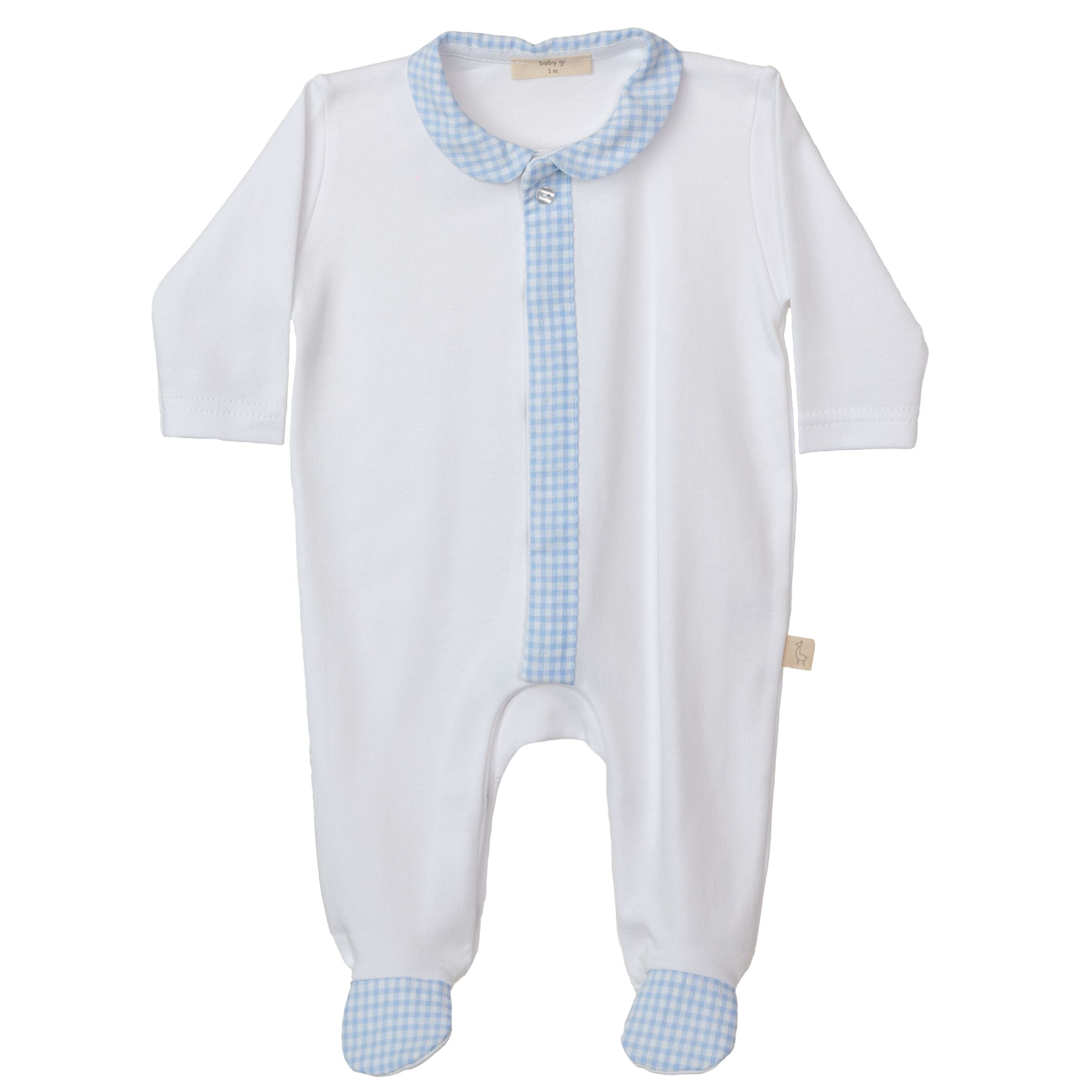 Baby Gi Babygrow Baby Gi Boys white & Blue Gingham Babygrow