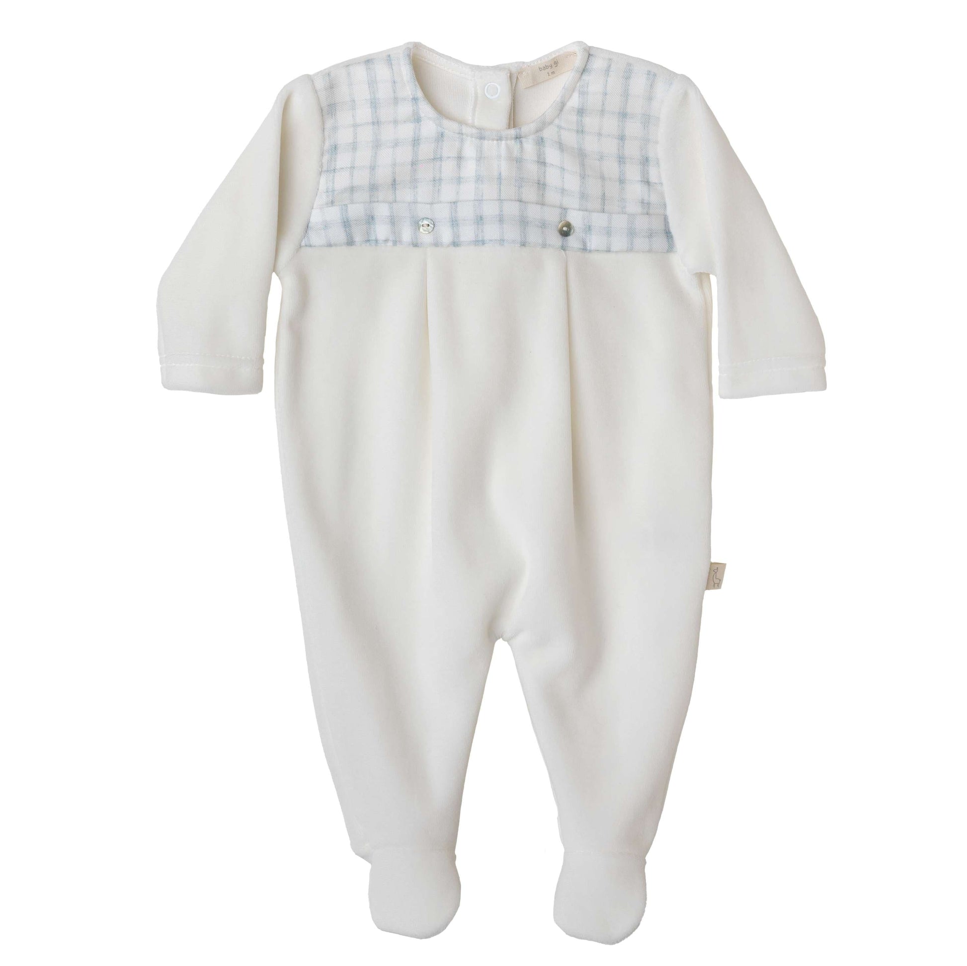 Baby Gi Babygrow Baby Gi Cream Velour & Wash Check Babygrow