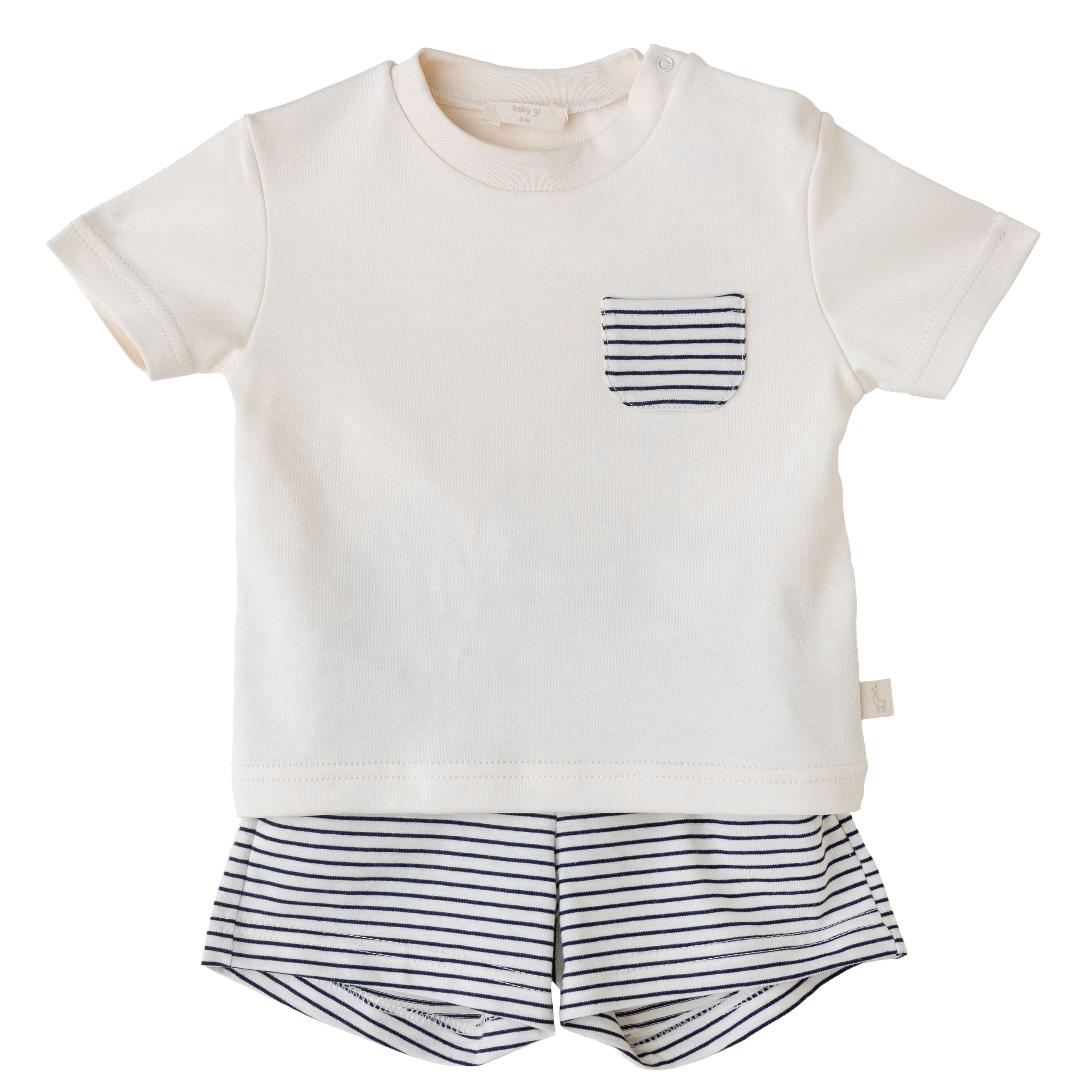 Baby Gi Romper Baby Gi Boys Ivory & Navy Blue Shorts and Top