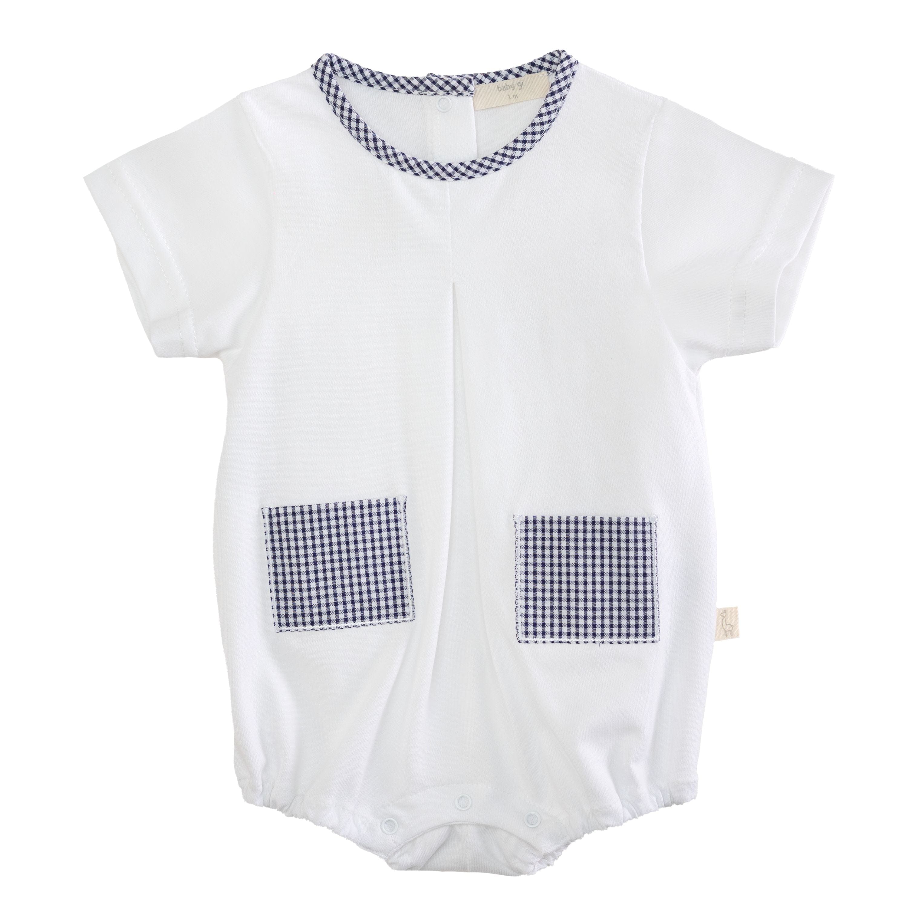 Baby Gi Romper Baby Gi Boys White & Navy Gingham  Romper