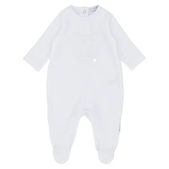 blues Babygrow White Teddy Bear Velour Babygrow