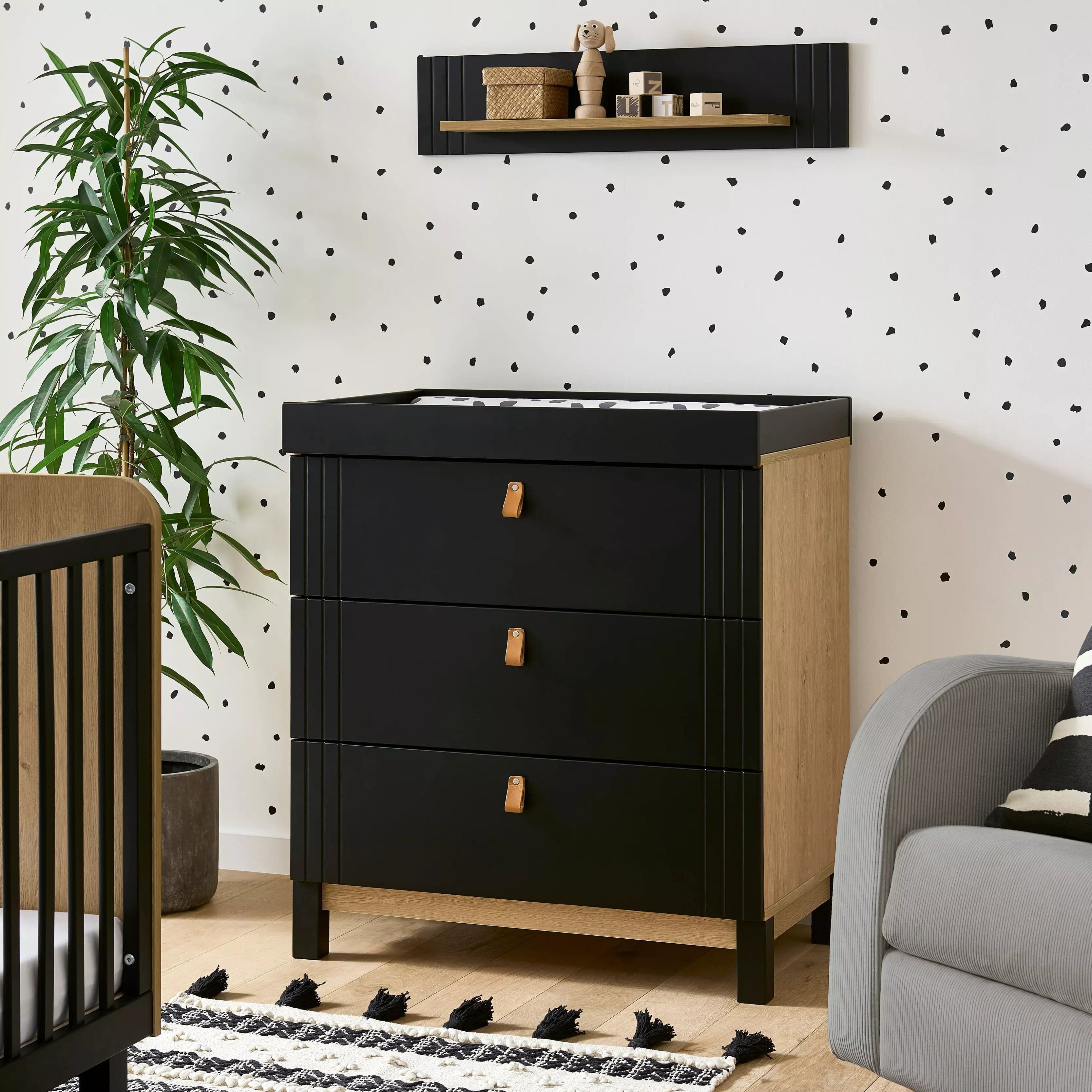 Cuddleco Changing Unit CuddleCo Rafi Cot Bed - Oak & Black