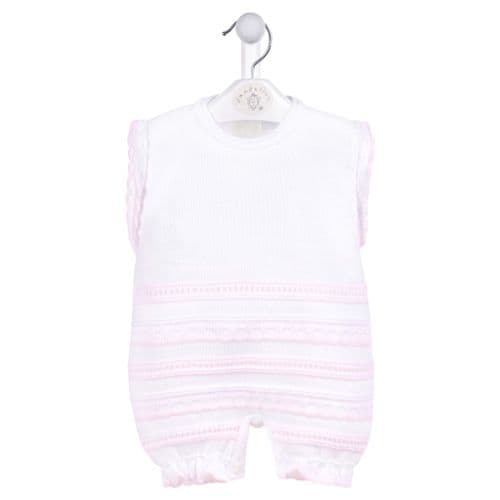 Dandelion Romper Newborn Dandelion Girls White & Pink Knitted Pointelle Romper