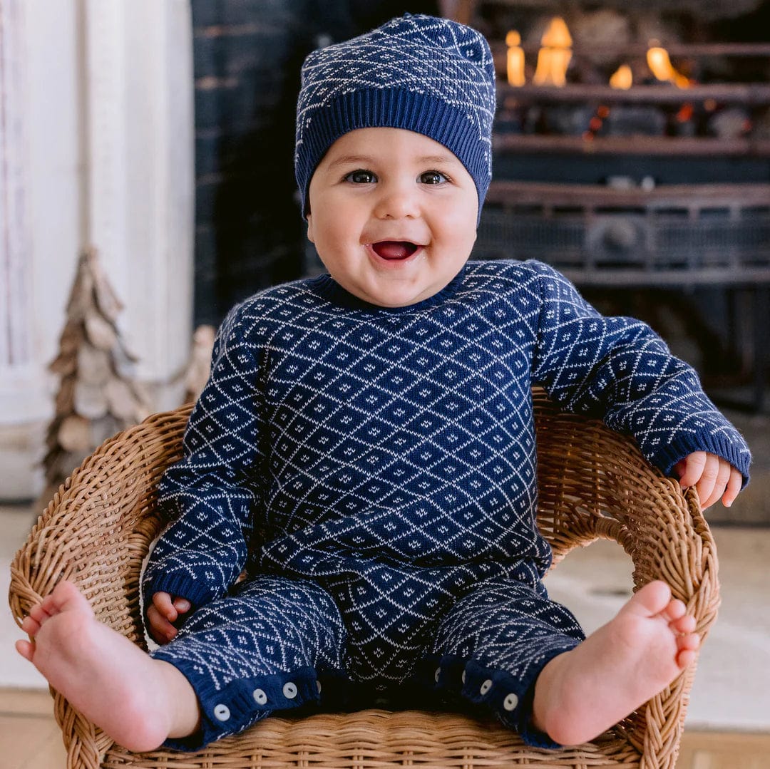 Emile et Rose Babygrow Emile Et Rose 'Everett' Knit All in one with Hat