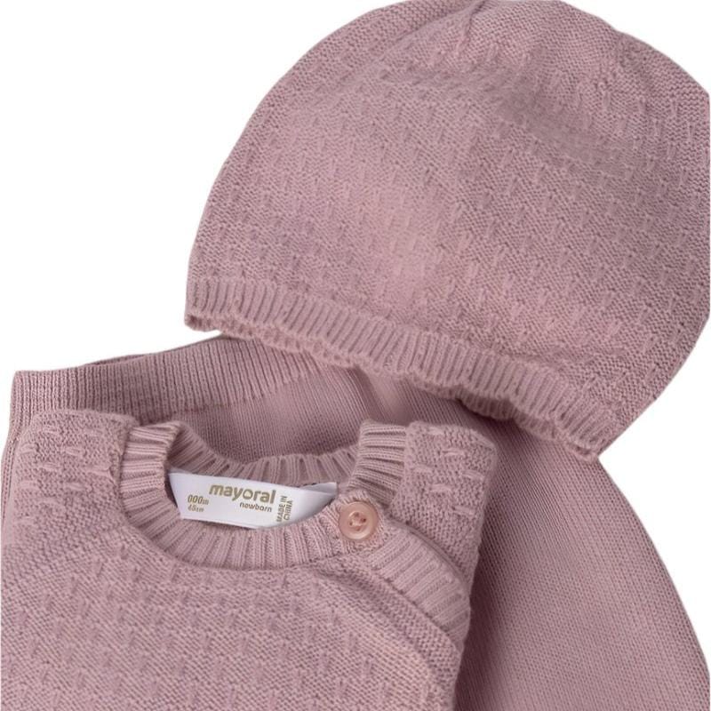 Mayoral Babygrow Mayoral Dusty Rose Knitted Set with Hat