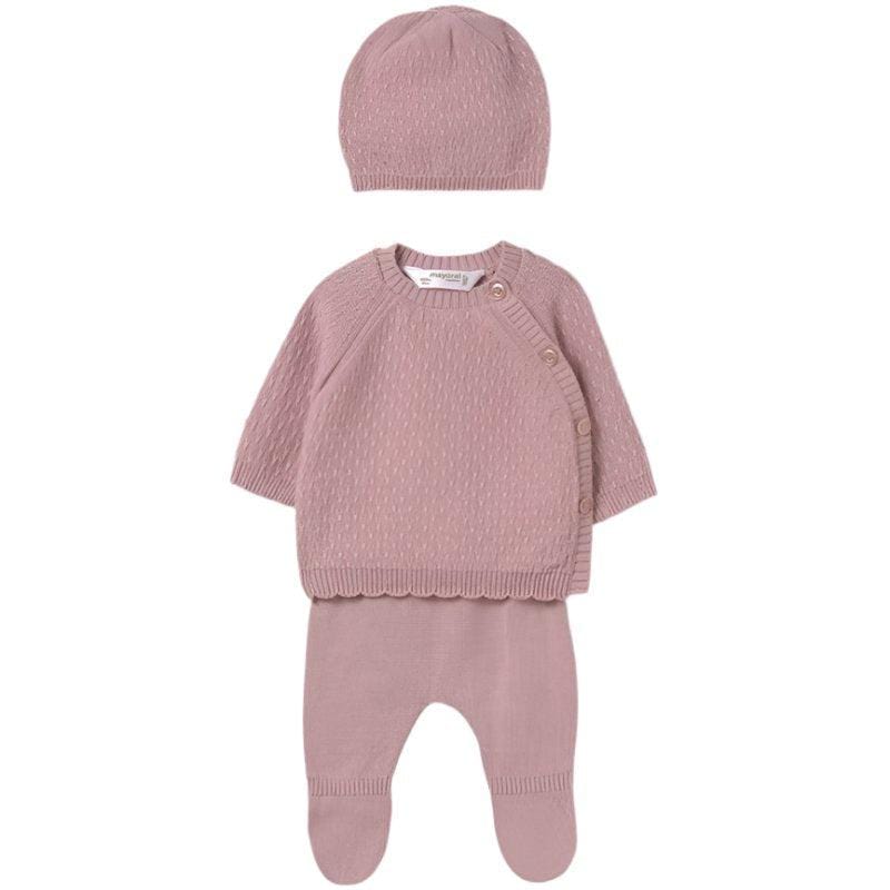 Mayoral Babygrow Mayoral Dusty Rose Knitted Set with Hat