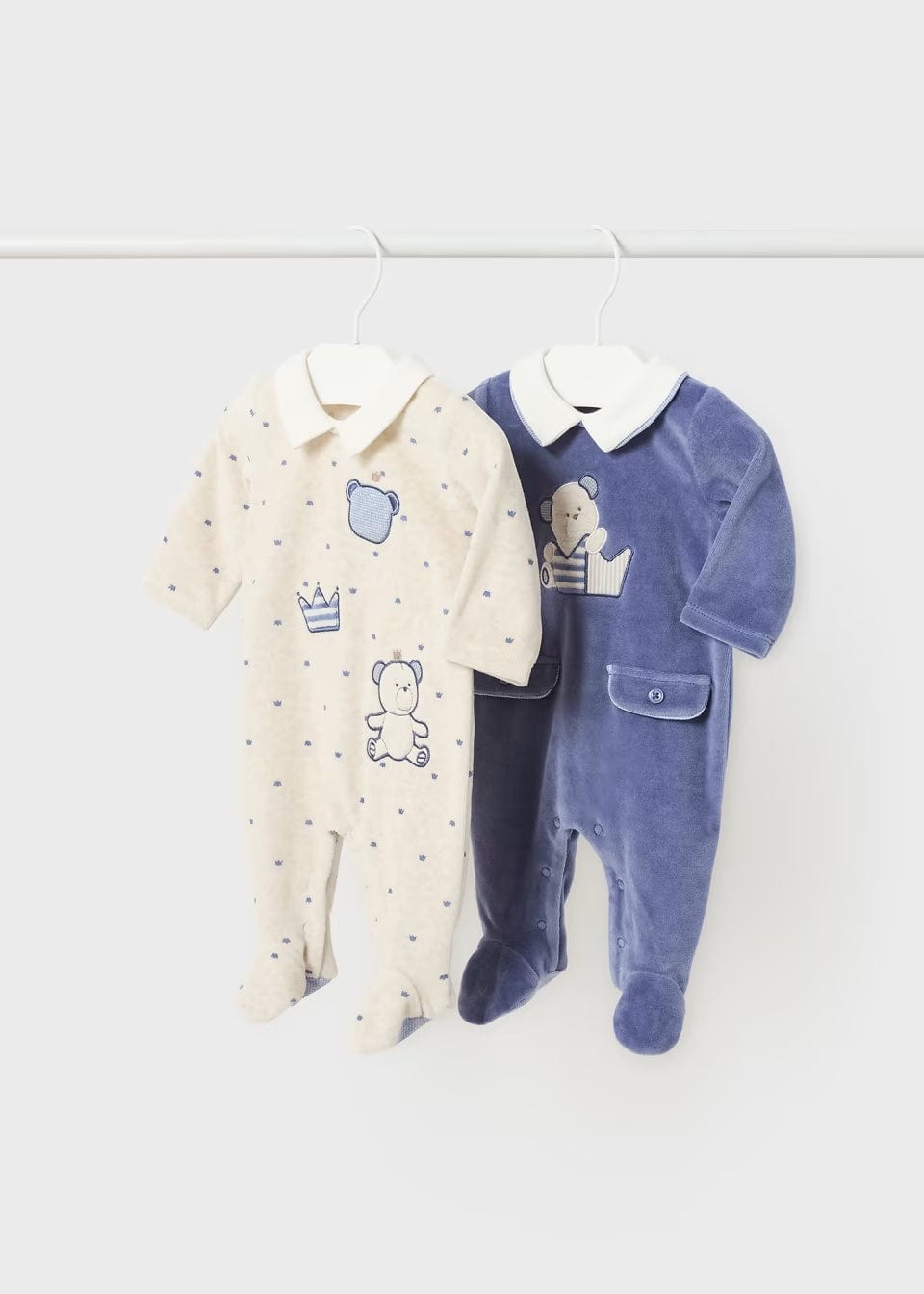 Mayoral Babygrow Mayoral Navy Two Pack Velour Babygrow Set