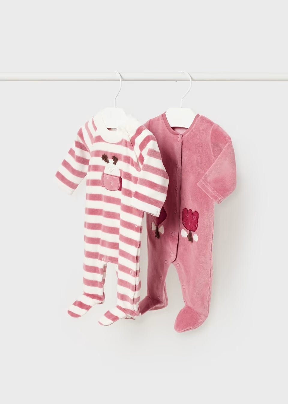 Mayoral Babygrow Mayoral Two Pack Raspberry Velour Babygrow Set