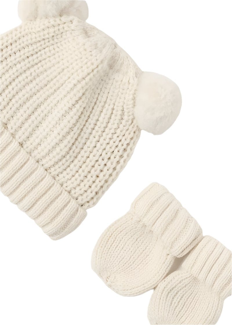 Mayoral Hat Mayoral Newborn Tricot Hat and Mittens Set - Cream