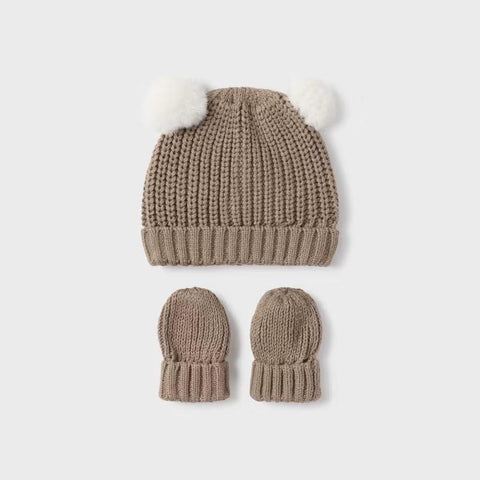 Mayoral Hat Mayoral Newborn Tricot Hat and Mittens Set - Taupe