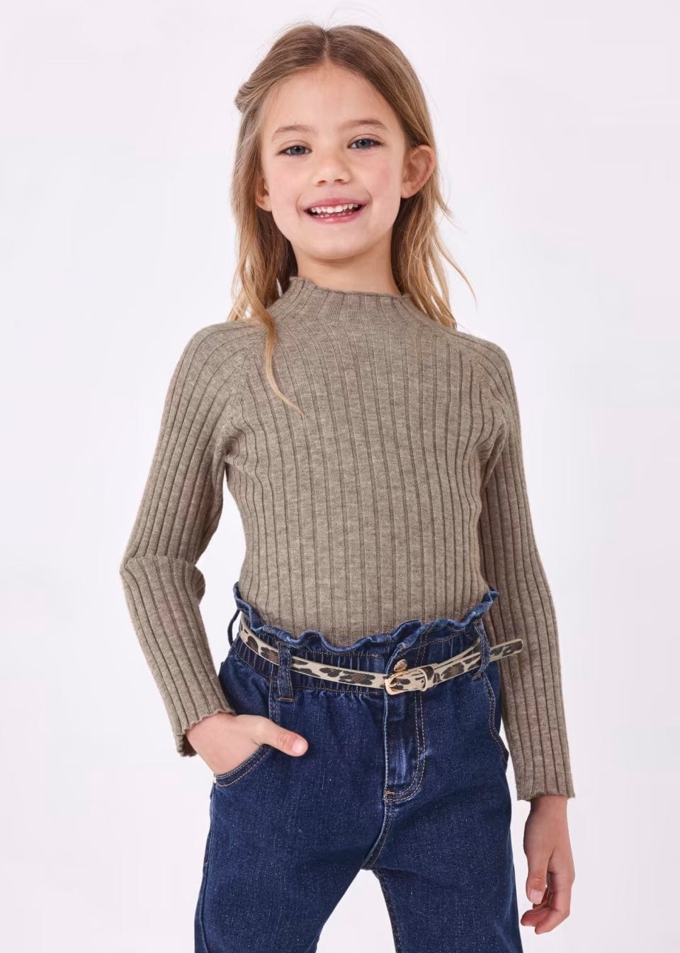 Mayoral Jumper Mayoral Girls Mock Neck Rib Knit Jumper