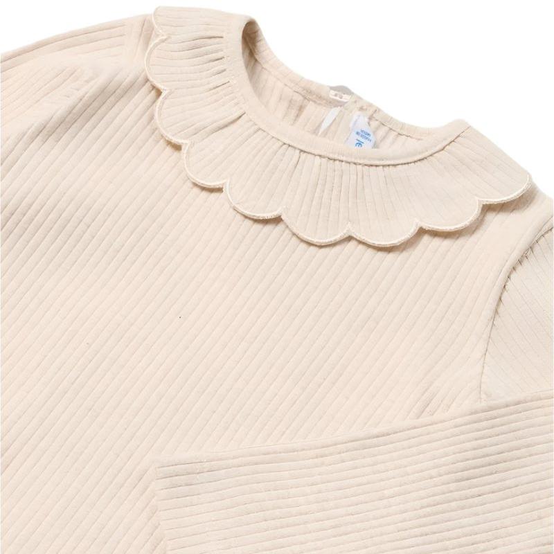 Mayoral T-shirt Mayoral Beige Ribbed Ruffle Neck T-Shirt