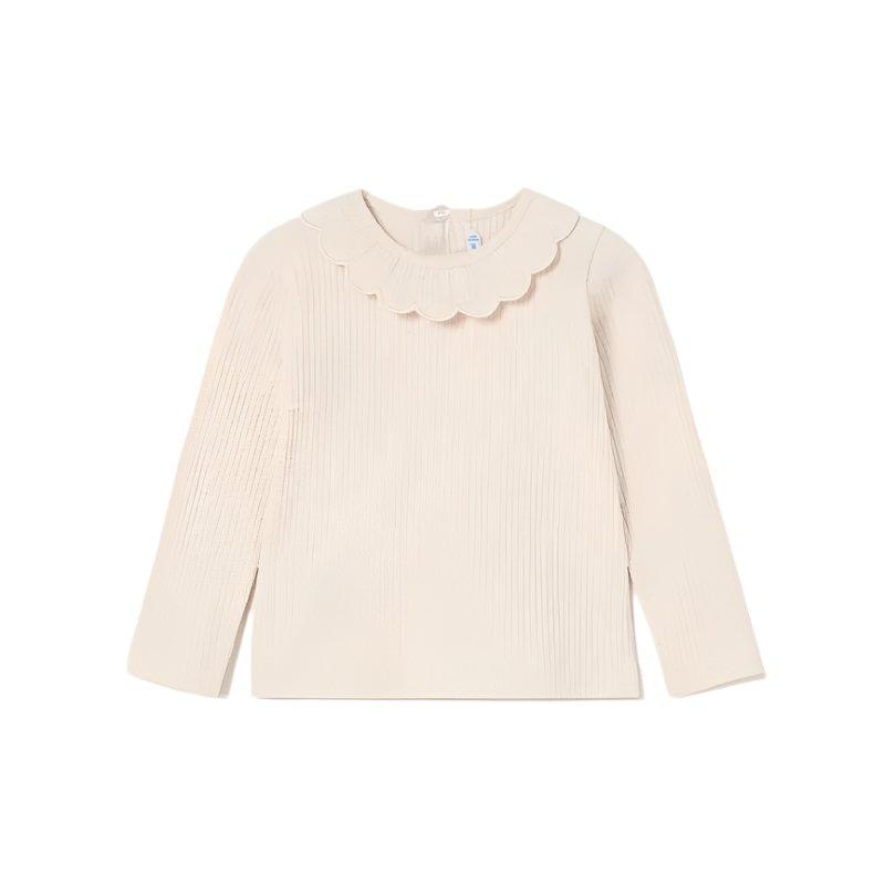 Mayoral T-shirt Mayoral Beige Ribbed Ruffle Neck T-Shirt