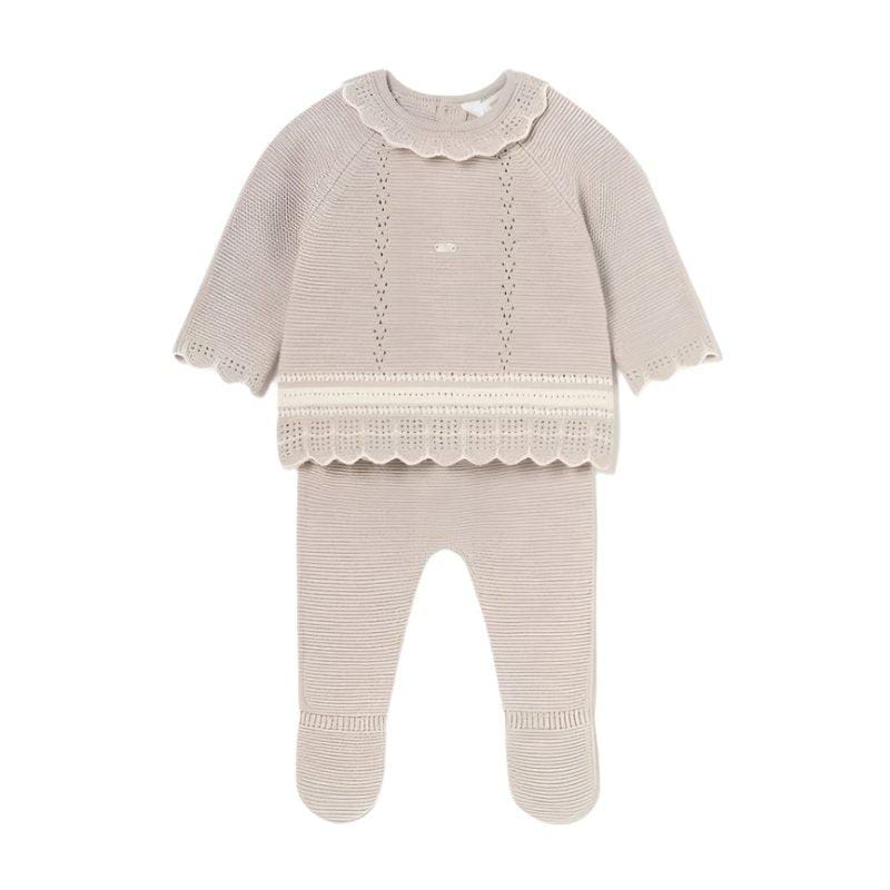 Mayoral Two Piece Set Mayoral Taupe Girls Scalloped Knit Jumper and Leggings Set