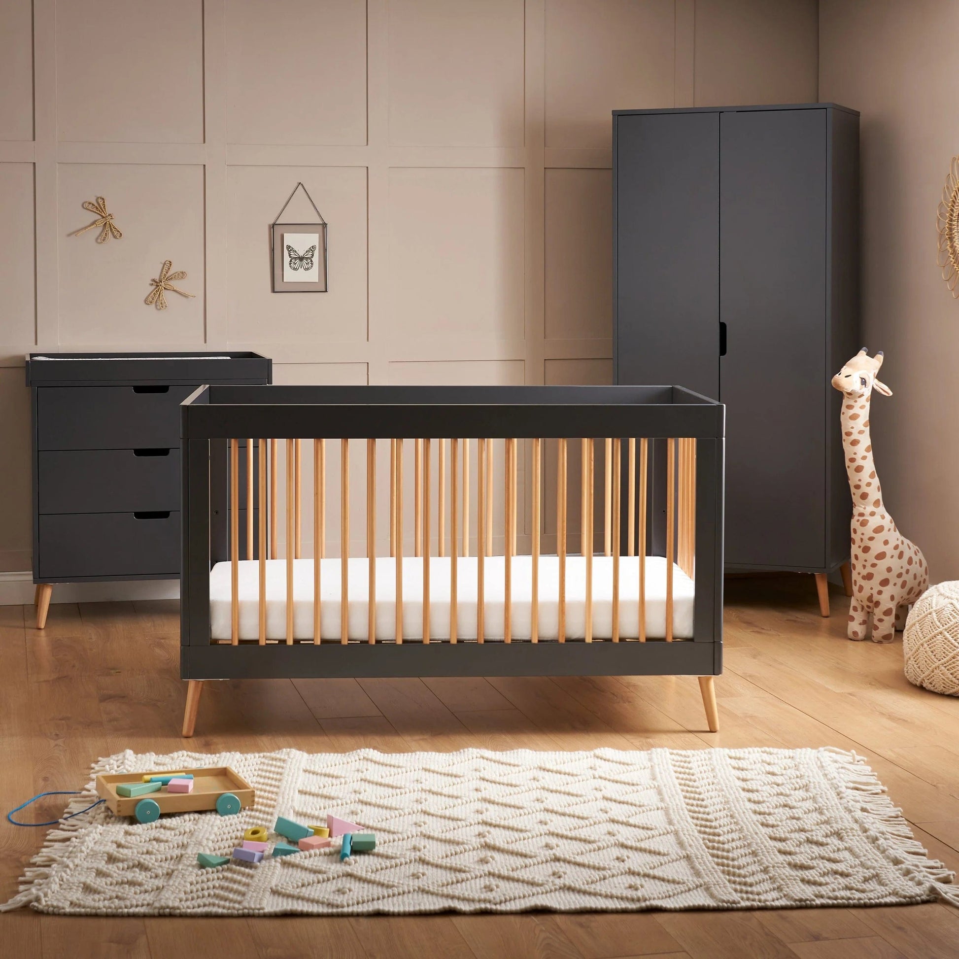 Obaby Nursery Furniture Set Slate & Natural Obaby Maya 3 Piece Room Set - Direct Delivery