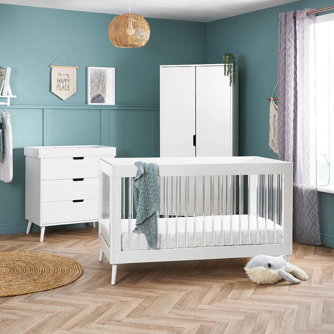 Obaby Nursery Furniture Set White & Acrylic Obaby Maya 3 Piece Room Set - Direct Delivery