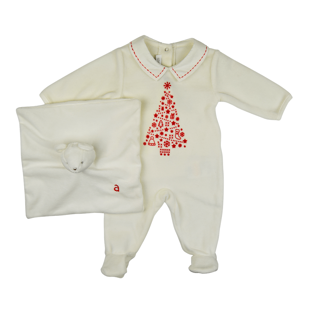 Absorba Cream & Red Velour Babygrow - Babygrow