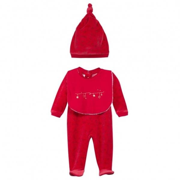 Absorba Red & Gold Velour Three Piece Set - Babygrow