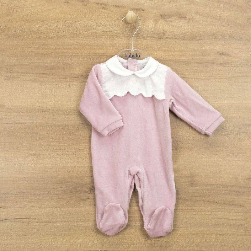 Babidu Babygrow Babidu Girls Pink Velour Babygrow