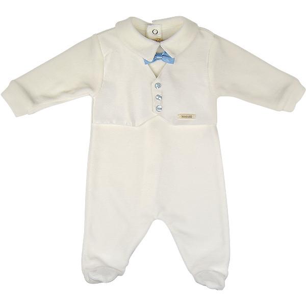 Bimbalo Cream & Blue Velour Babygrow - Babygrow