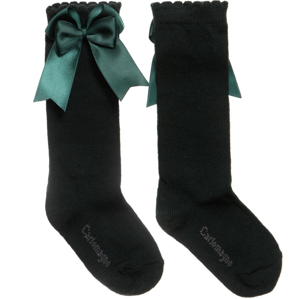 Carlomagno Socks Carlomagno Green Twin Bow Knee Socks