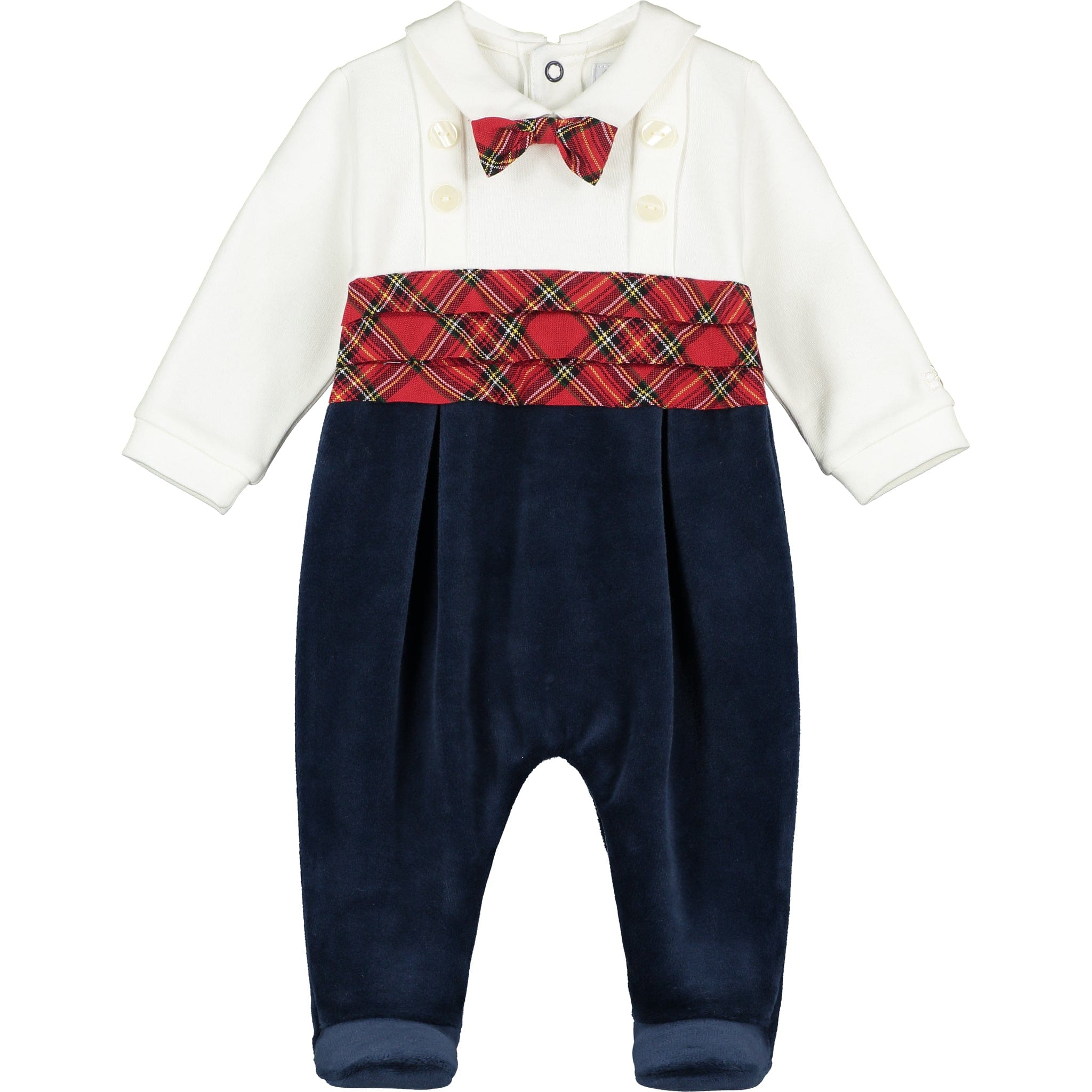 Emile et Rose Babygrow Emile et Rose 'Callan' navy, tartan & bow tie AIO