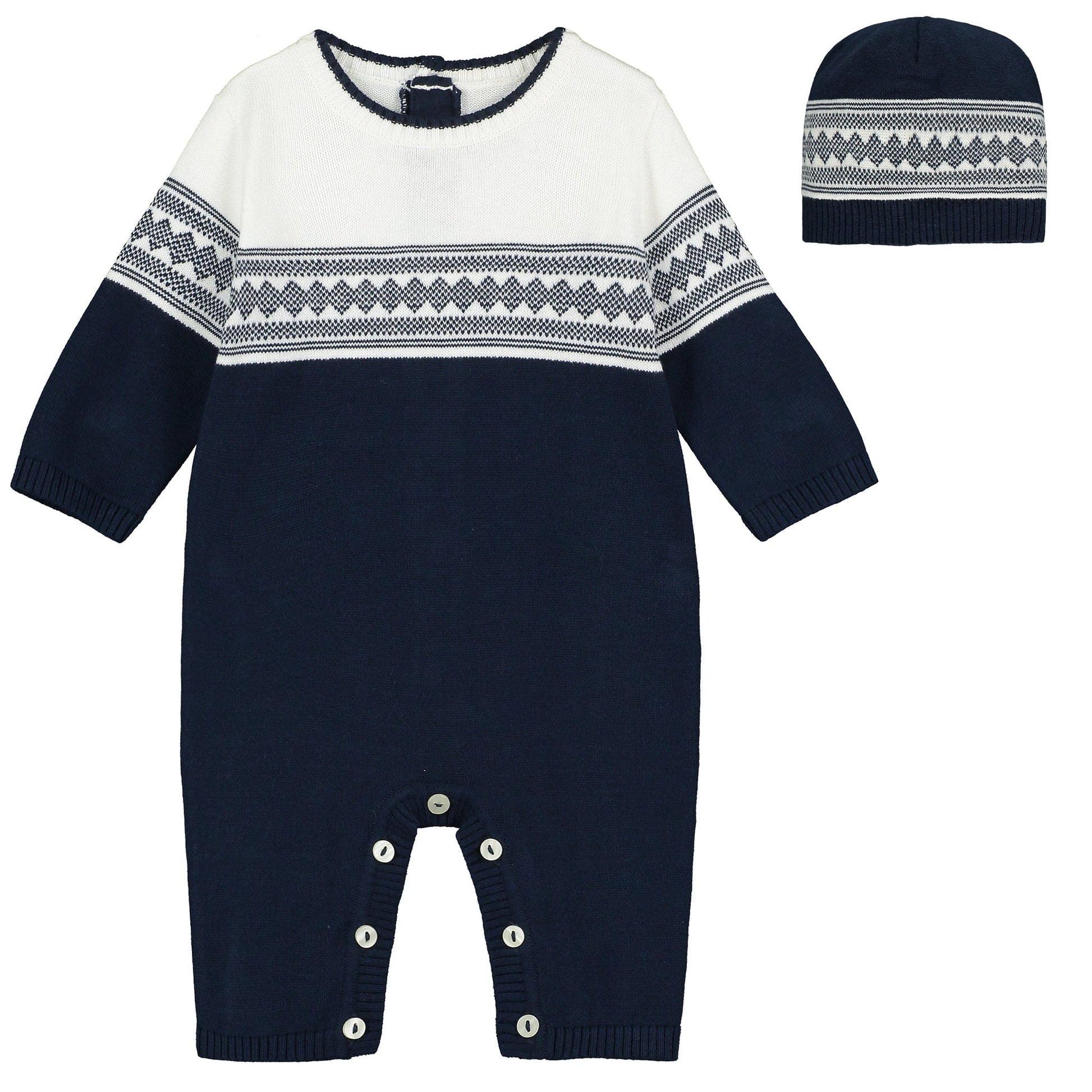 Emile et Rose Playsuit Emile et Rose 'Cameron' Knit AIO with fairisle upper & Hat