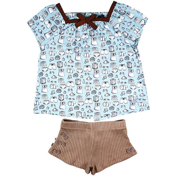 Lili Gaufrette Blue & Brown Two Piece Set - Two piece set