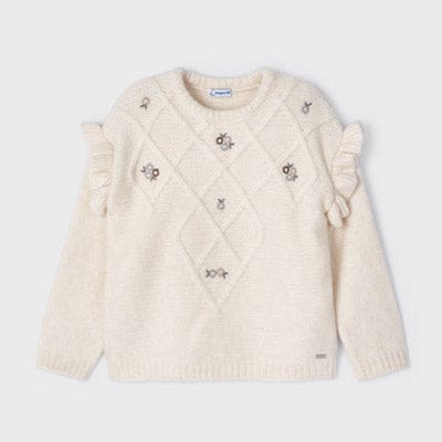 Mayoral Jumper Mayoral Girls Cream Embroidered Knit Jumper