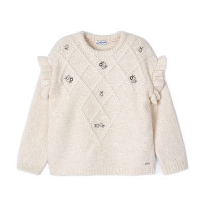 Mayoral Jumper Mayoral Girls Cream Embroidered Knit Jumper