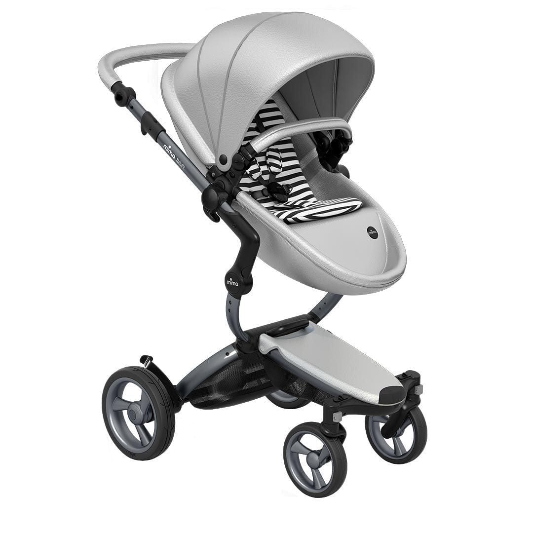 Mima-Xari-Single-Pushchair-Argento-with-Graphite-Grey-Chassis-Black-and-white-stripe