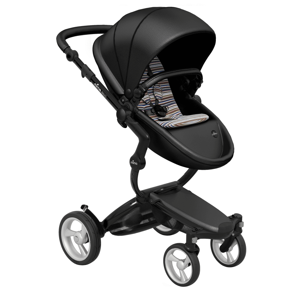 Mima-Xari-Single-Pushchair-Black-Flair-with-Black-Chassis-autumn-stripes