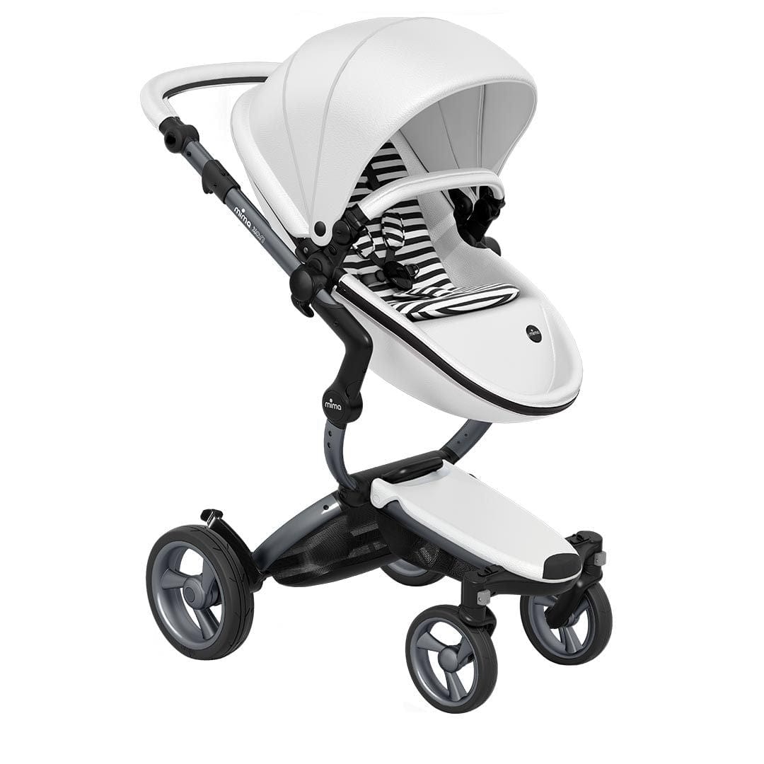 Mima-Xari-Single-Pushchair-Snow-White-with-Graphite-Grey-Chassis-Black-and-white