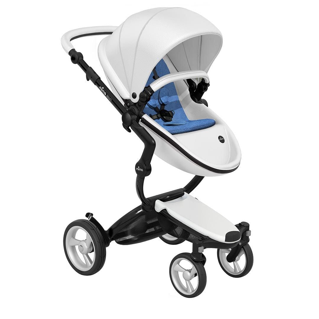 Mima-Xari-Single-Pushchair-Snow-White-with-Black-Chassis-denim-blue