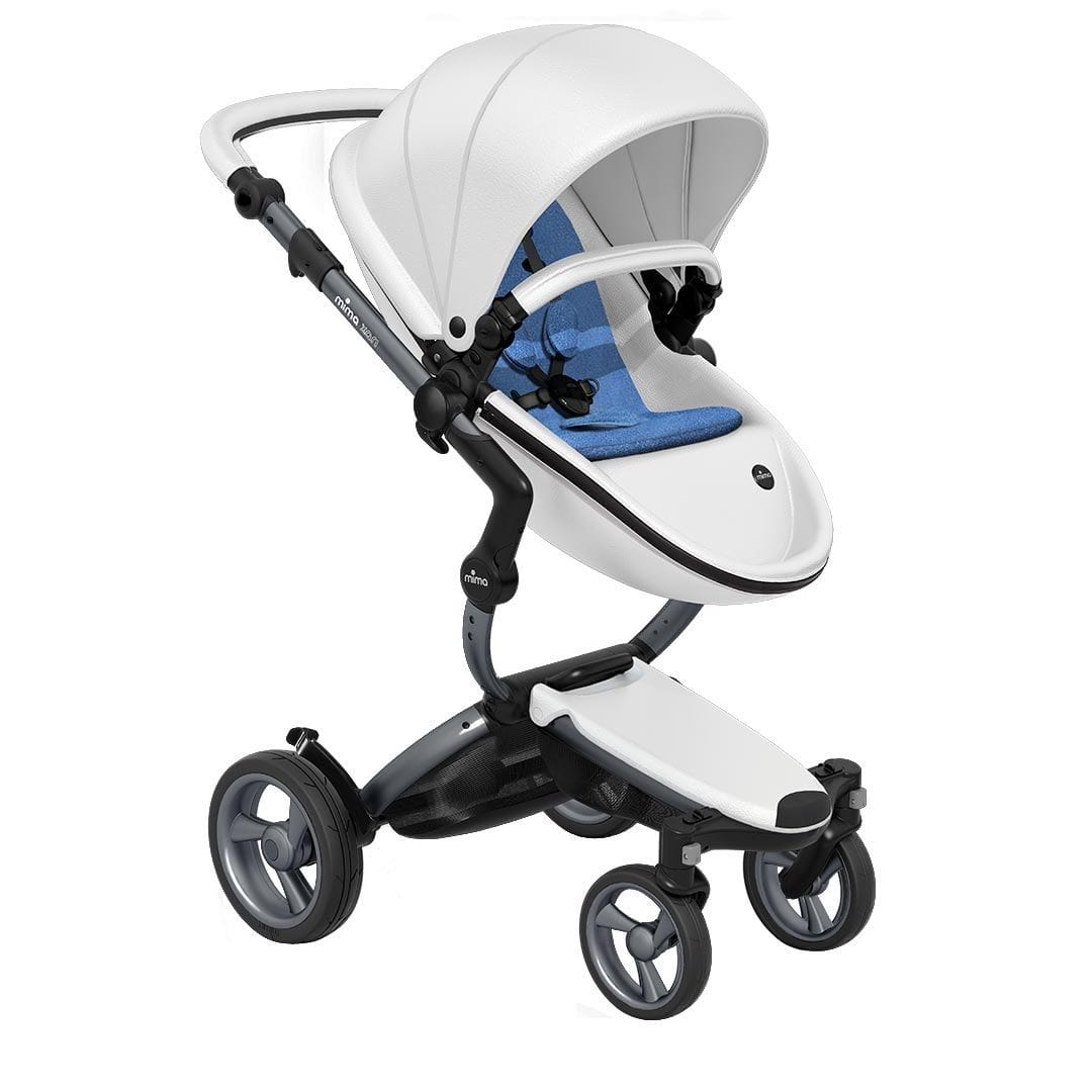 Mima-Xari-Single-Pushchair-Snow-White-with-Graphite-Grey-Chassis-denim-blue