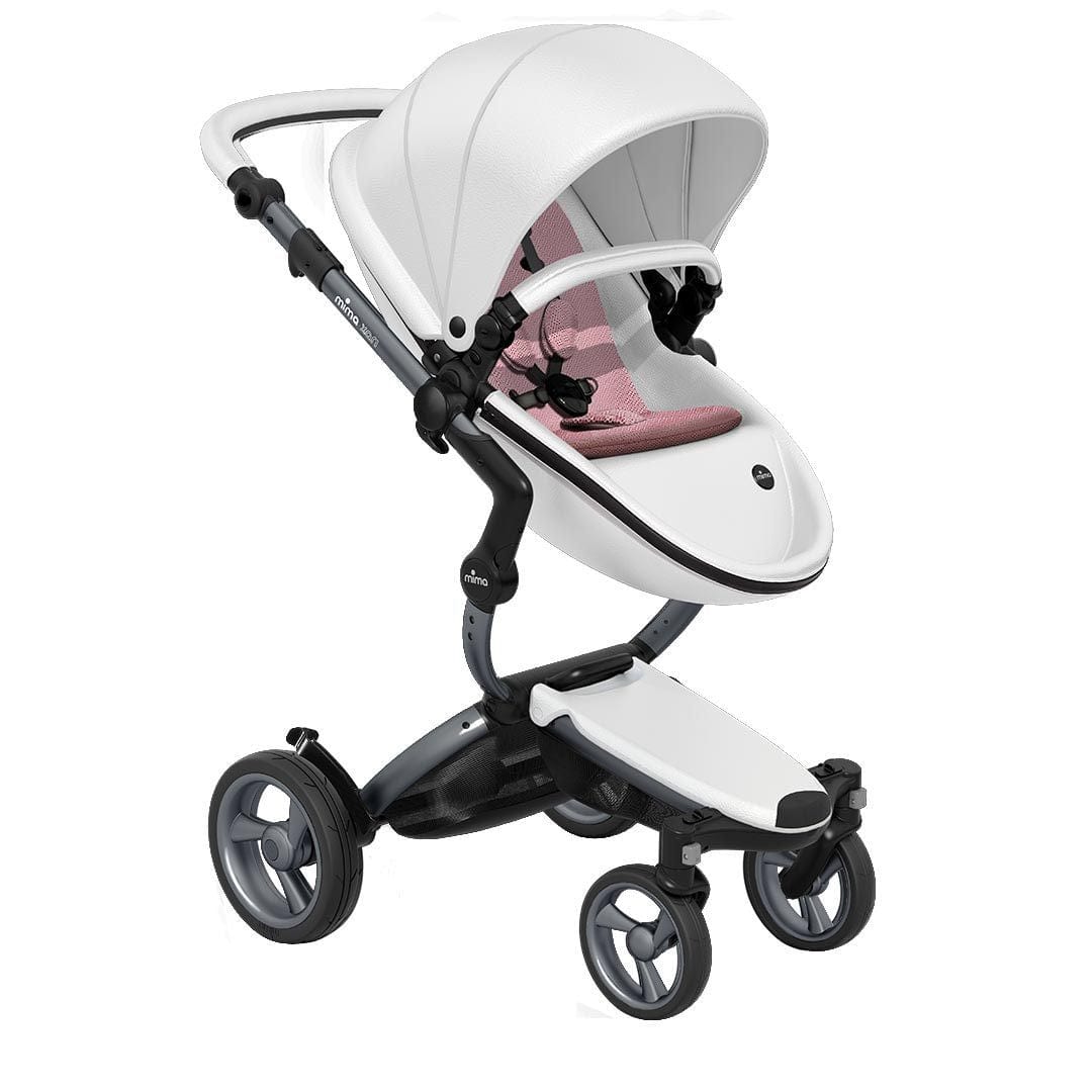 Mima-Xari-Single-Pushchair-Snow-White-with-Graphite-Grey-Chassis-pixel-pink