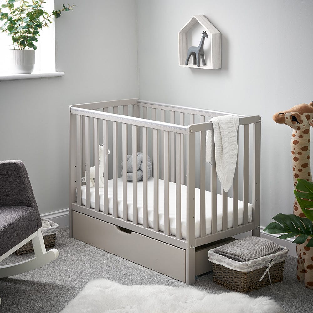 Obaby Cot & Cot Bed Cot, Under Drawer & Fibre Mattress Obaby - Warm Grey Bantam Space Saver Cot - Direct Delivery