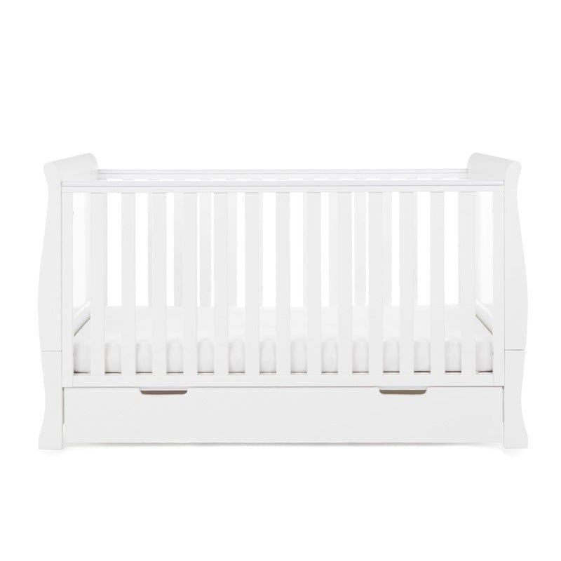 Obaby Nursery Furniture White Obaby Stamford Classic Sleigh Cot Bed & Breathable Mattress - Direct Delivery