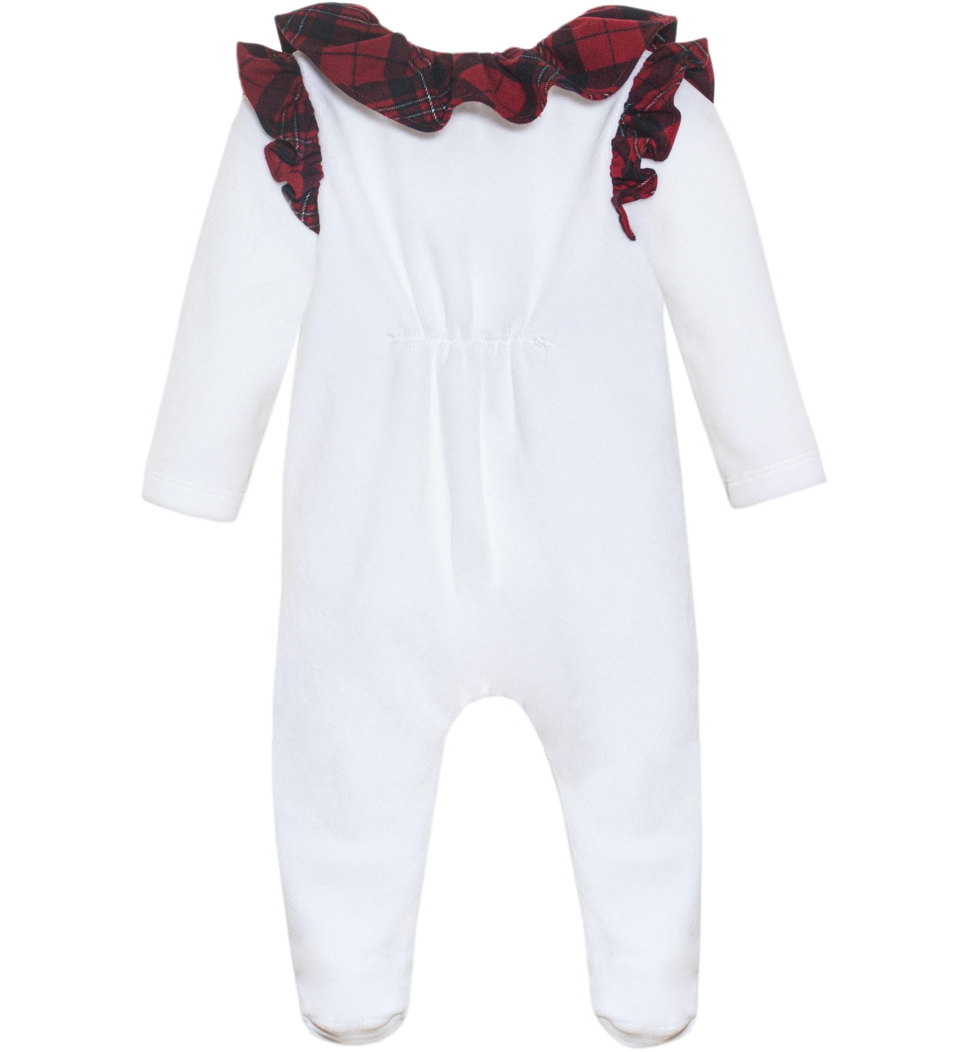 Patachou White & Red Tartan Velour Babygrow - Babygrow