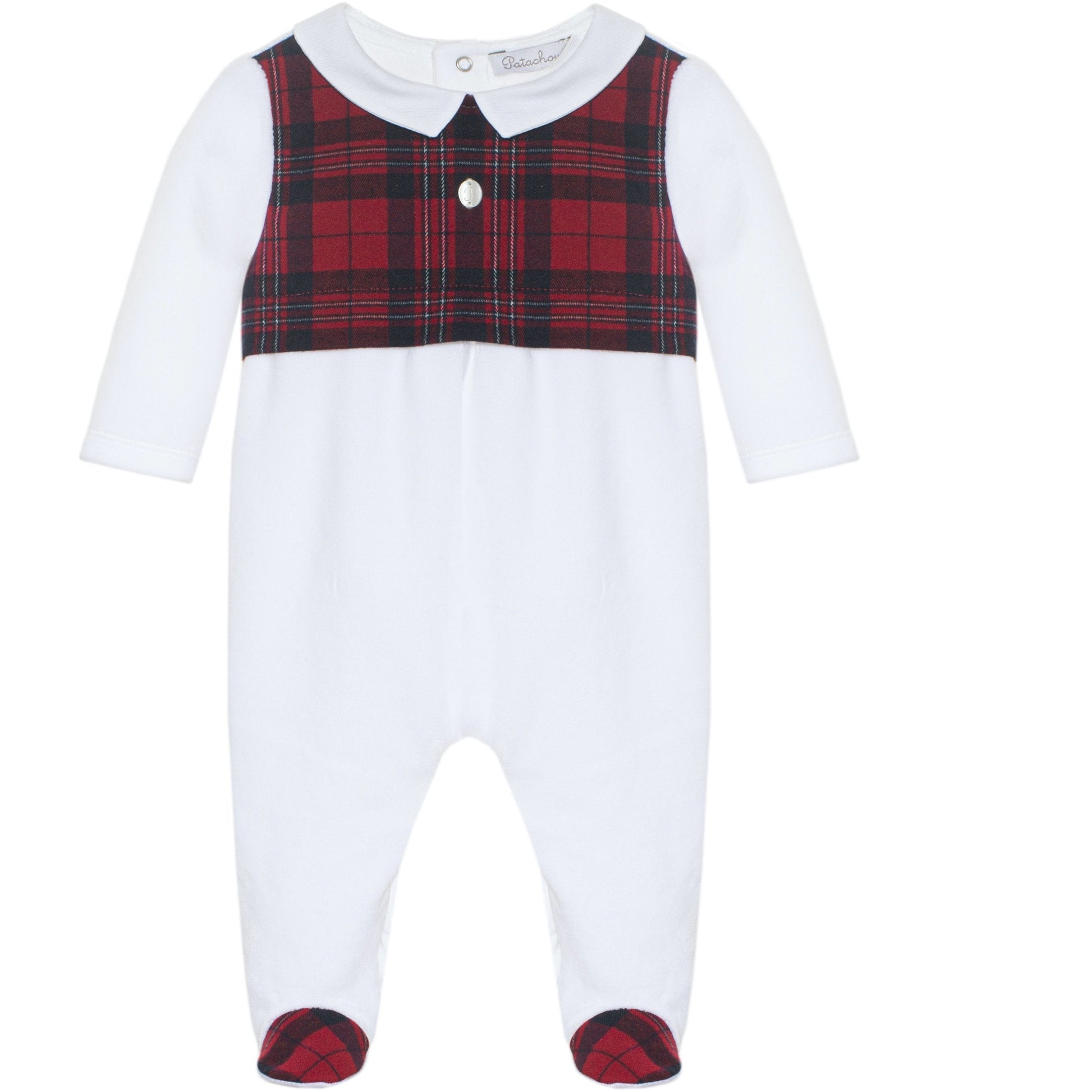 Patachou White Velour & Tartan Babygrow - Babygrow