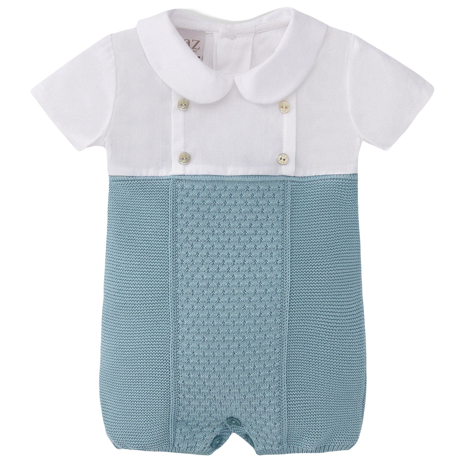 Paz Rodriguez Romper Paz Rodriguez Aquamarine & White Cotton Romper