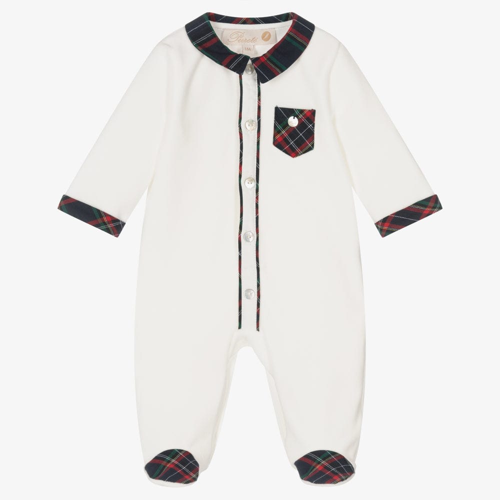 Purete Du... Bebe Babygrow 1 Month Pureté Du... Bébé Boys Ivory Velour & Tartan Babygrow