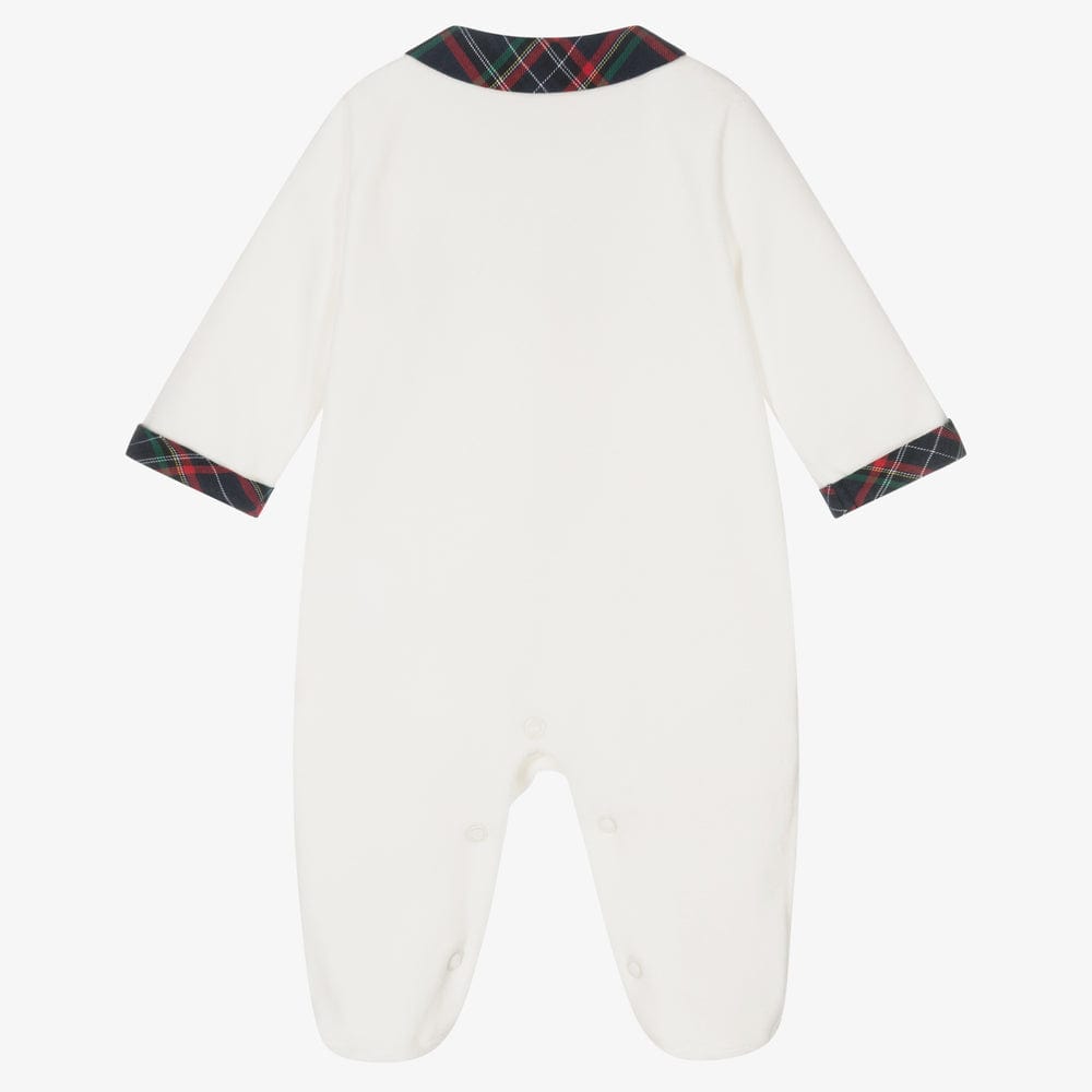 Purete Du... Bebe Babygrow Pureté Du... Bébé Boys Ivory Velour & Tartan Babygrow