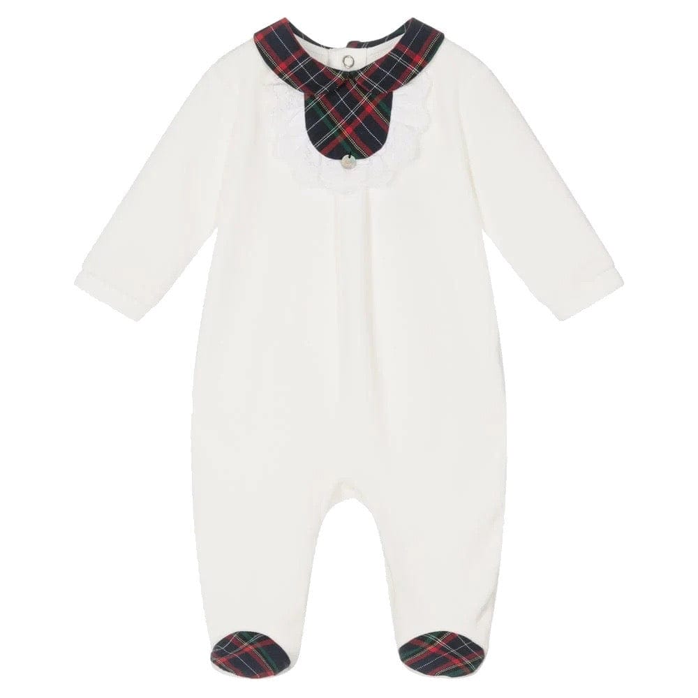 Purete Du... Bebe Babygrow Pureté Du... Bébé Girls Ivory Velour & Tartan Babygrow