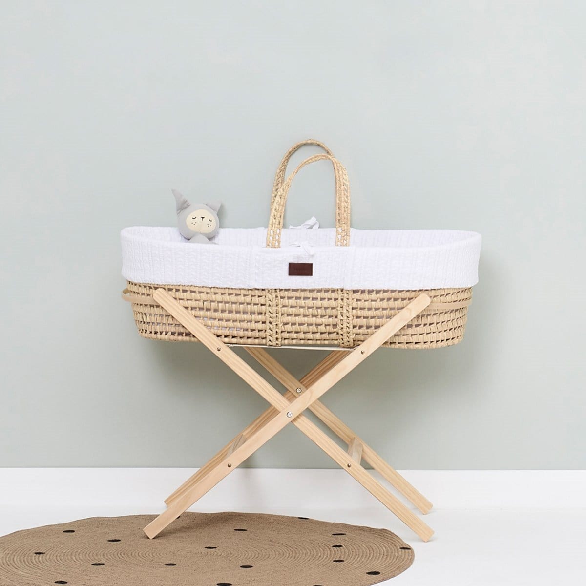 The Little Green Sheep Knitted Moses Basket Mattress & Stand