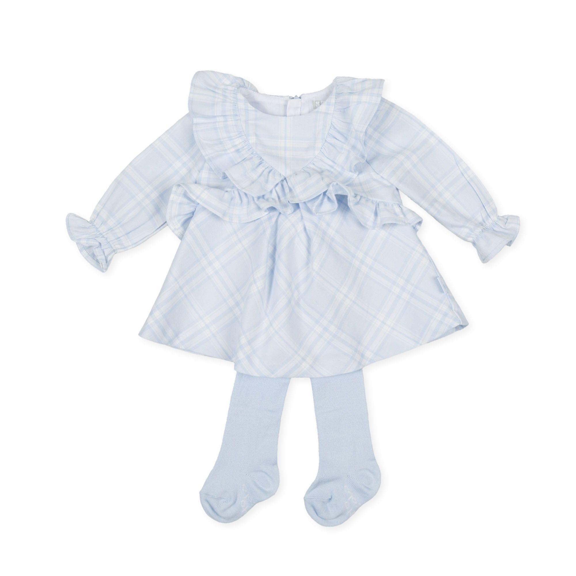 Tutto Piccolo Blue Plaid Dress with Tights - Dress